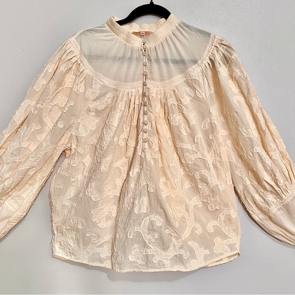 NWOT Rebecca Taylor Beige/Crème Floral Top-Stitching Blouse MSRP$350 - Picture 2 of 16
